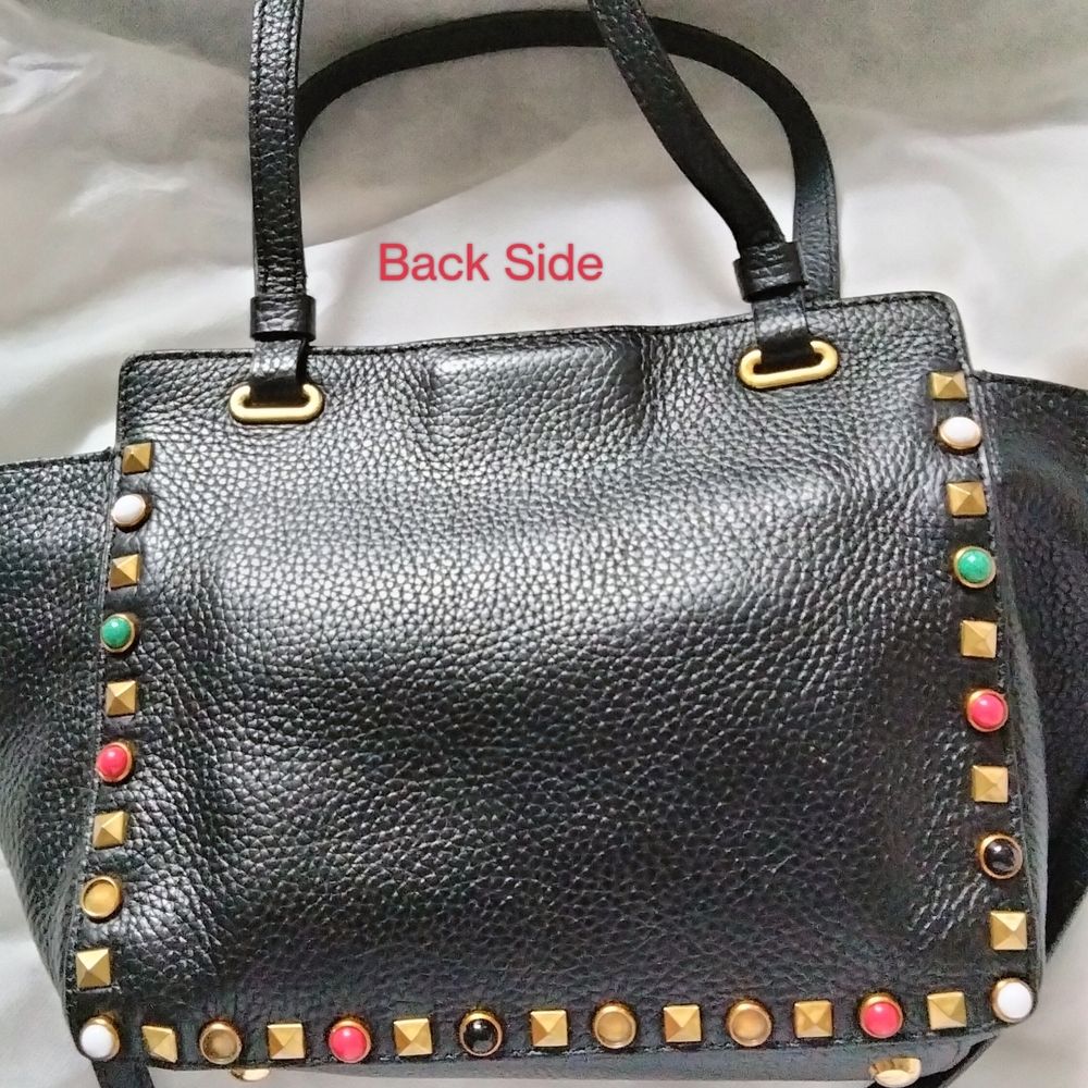 Rock Stud Genuine Leather Bag with Multicolor Accent Stones-Valentino Style - Picture 2 of 7